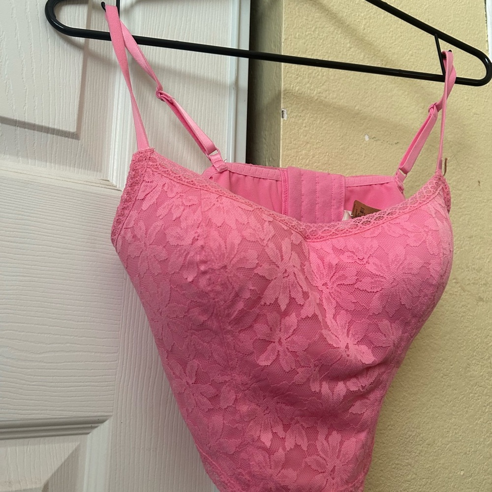 PINK Victoria's Secret Floral Lace Cami - Bright Pink corset Ready For Summer !